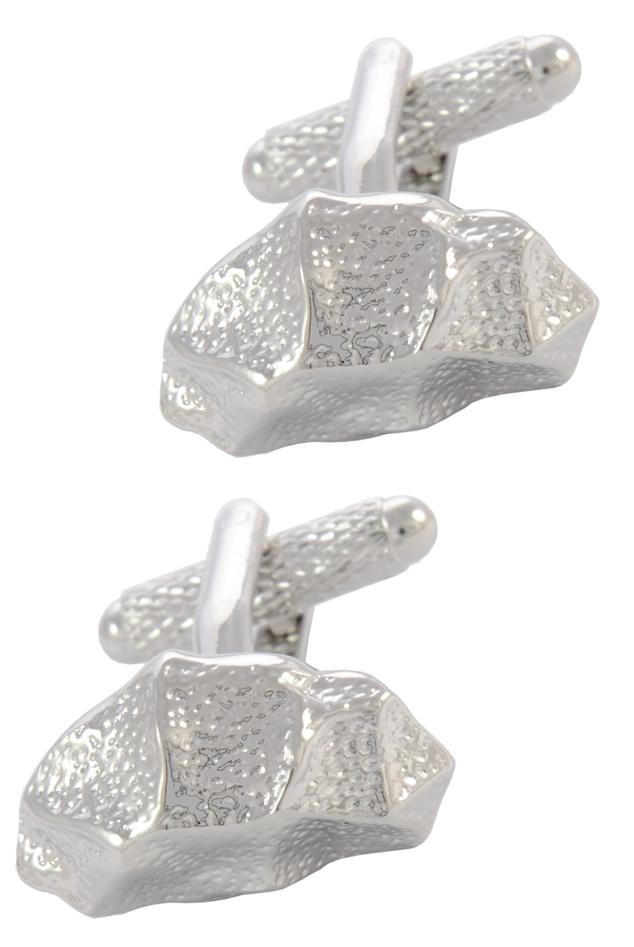 Cufflinks for Men Silver Colour - With Box - Rock - Solid Brass Metal - Boulder Builder - One Pair