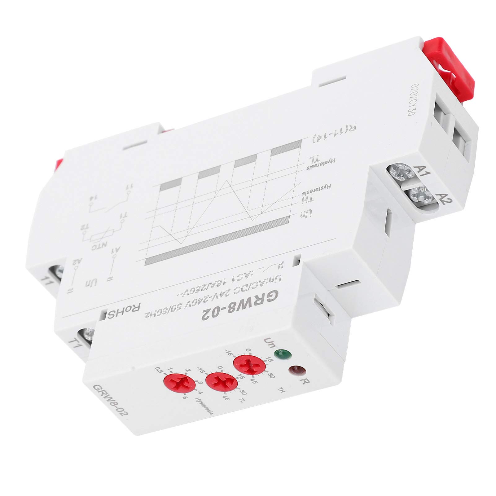 Relé de control de temperatura, CA/CC 24 V-240 V Instalación en carril DIN Controlador de temperatura con sonda de prueba GRW8-02