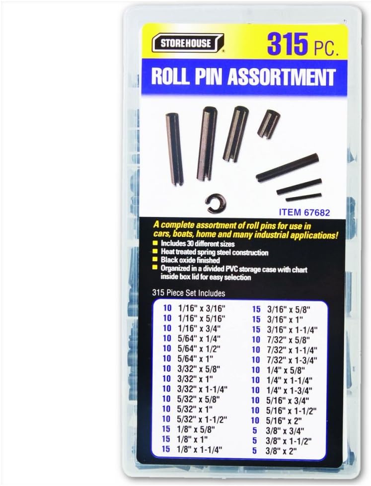 Roll Pins, Set of 315 Assorted Sized Pins