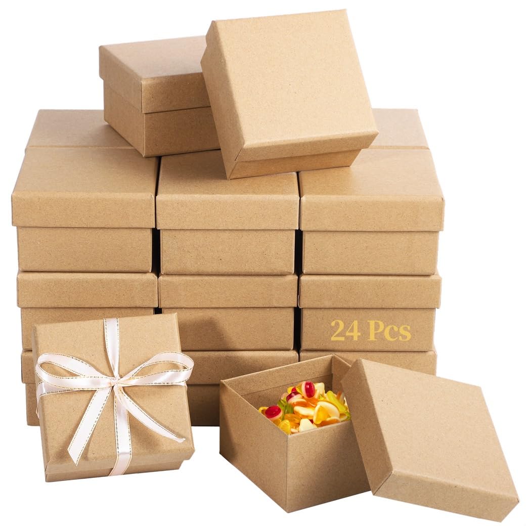 Set mit 24 quadratischen Geschenkboxen aus Pappmaché, 3,9 leere Kraftboxen mit Deckel zum Basteln und Verpacken