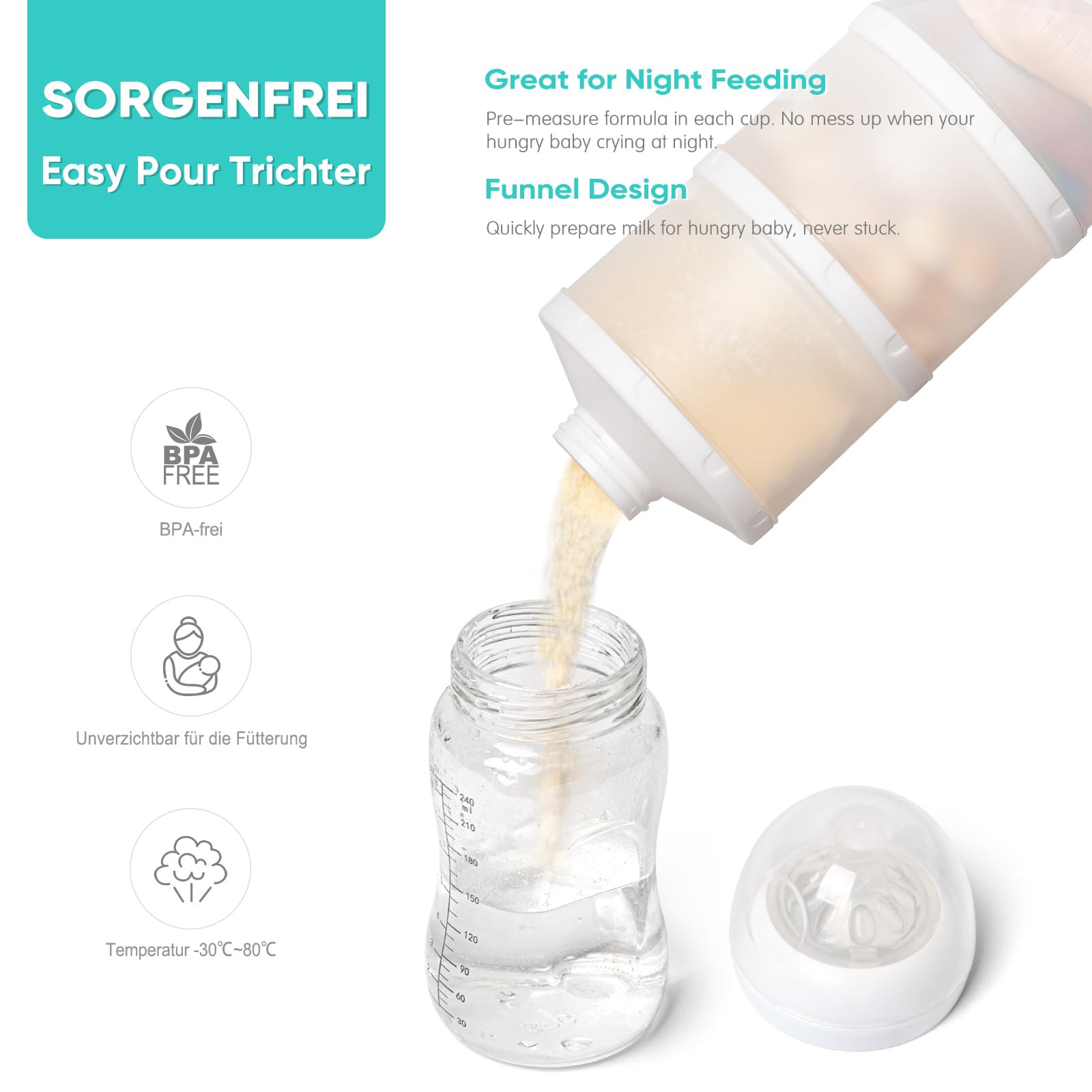 Termichy Latte in polvere per bambini, impilabile, contenitore per latte in polvere, 2 pezzi (bianco)