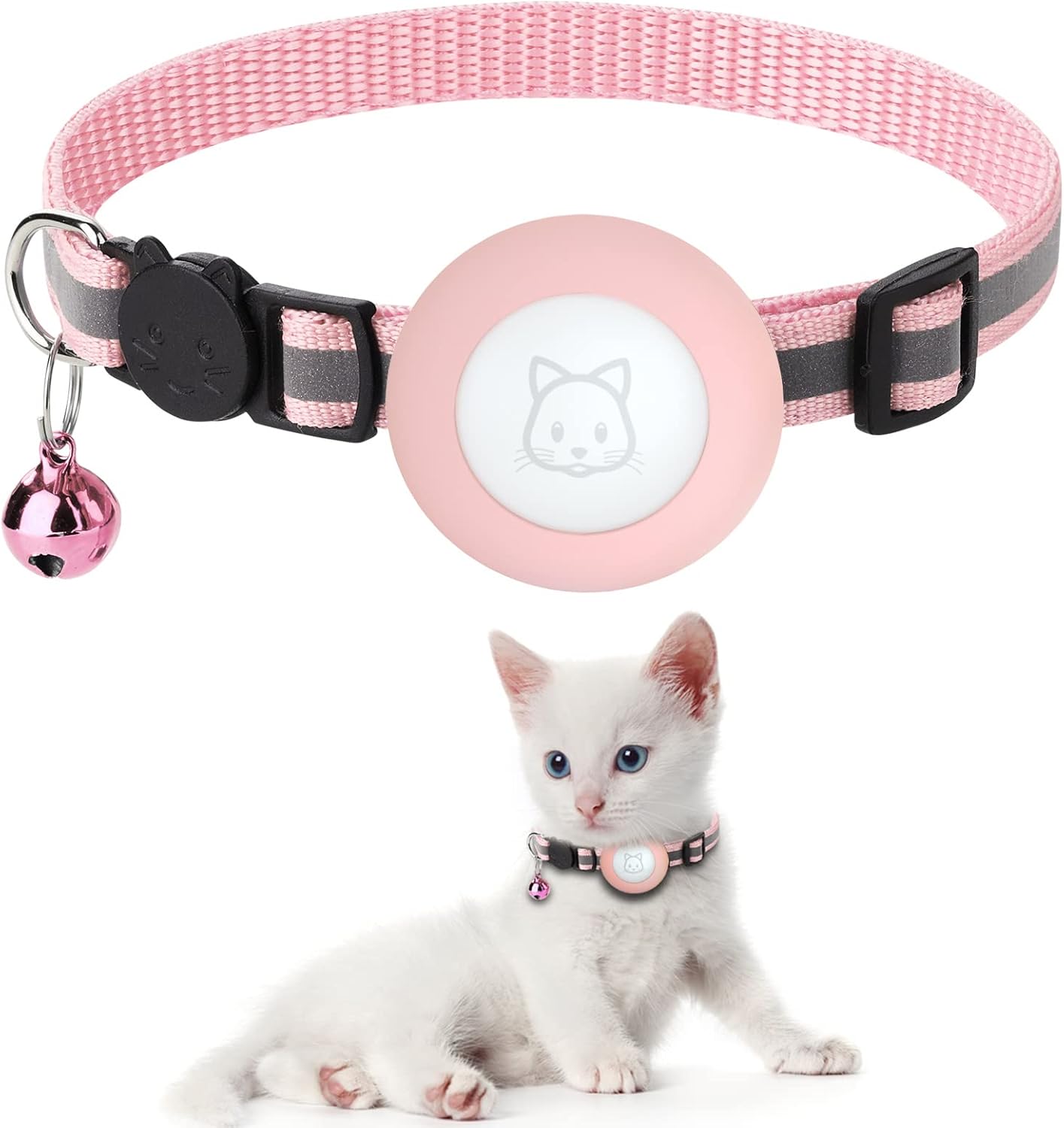 Airtag Collar de gato con campana de separación, correa ajustable