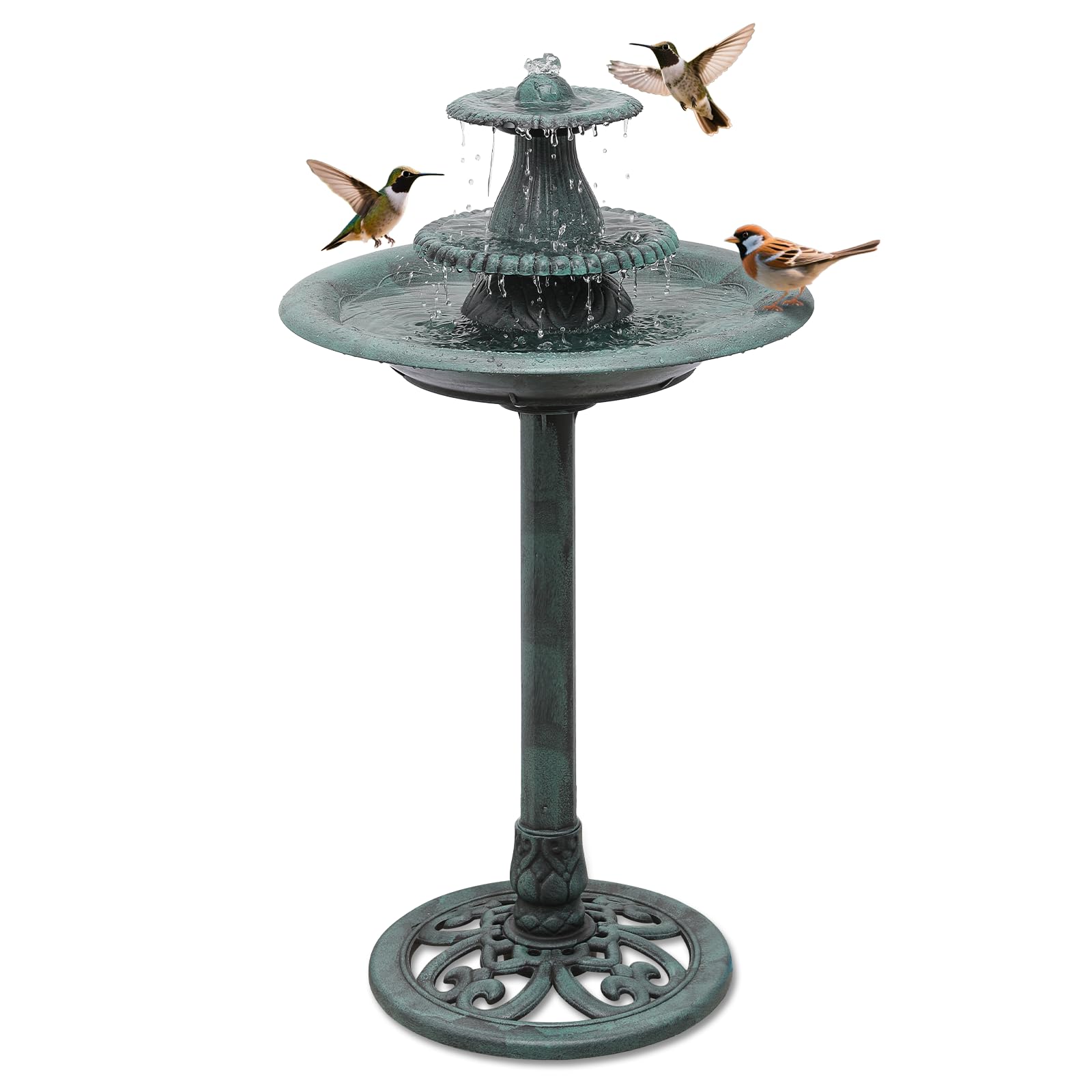 Athena Collection 37 Inch Bird Bath with Recirculating Pump Green
