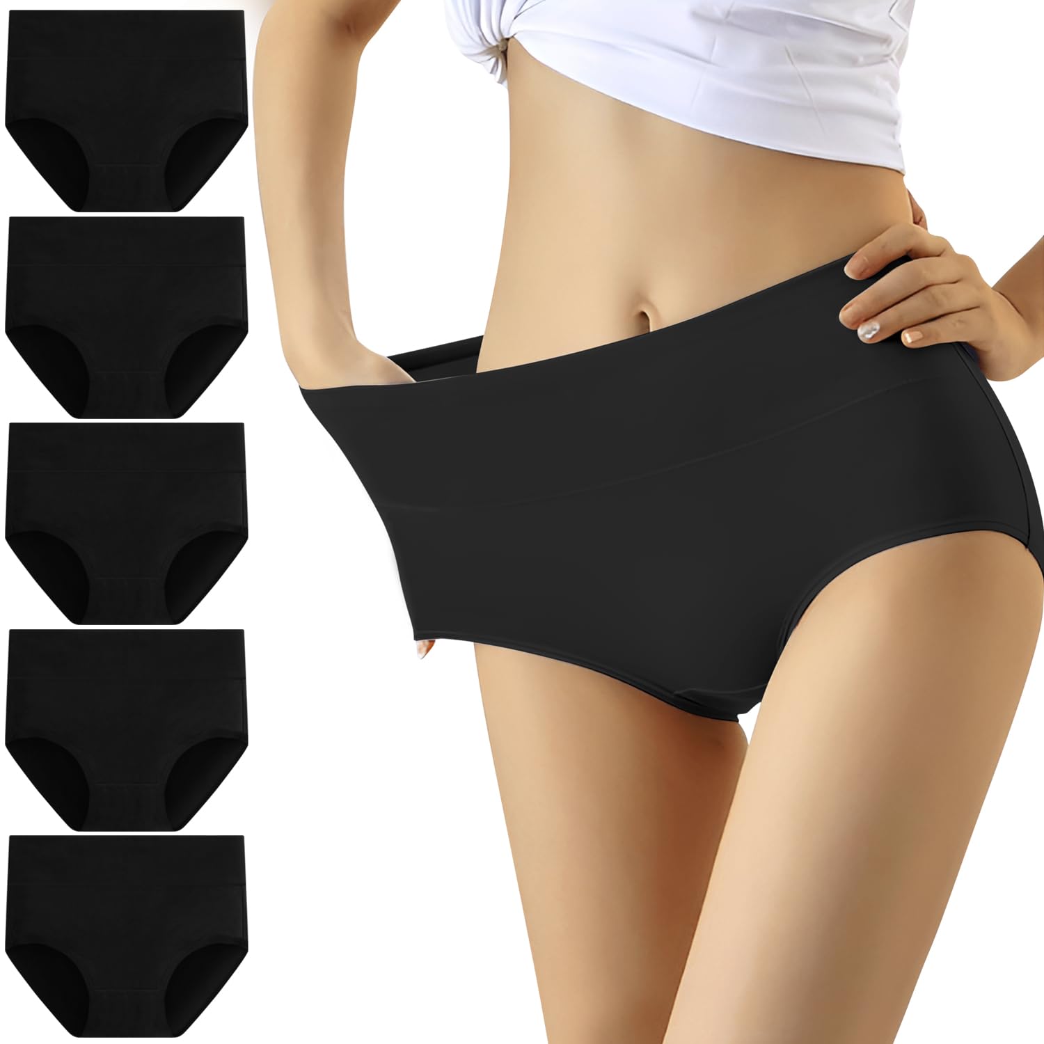 YouShow Women's Knickers High Waist Cotton Underwear for Women Ladies Full Briefs Pant Multiple Colors and Sizes 5 Pack — view 11