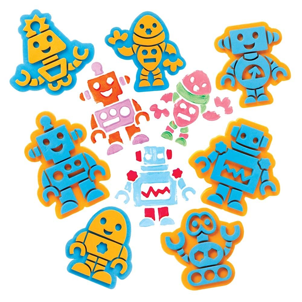 Baker Ross FE383 Robot Craft Foam Stampers - Pack of 10, Craft Stamps, Stamp Sets for Children, Ideal for Kids Arts and Crafts Projects