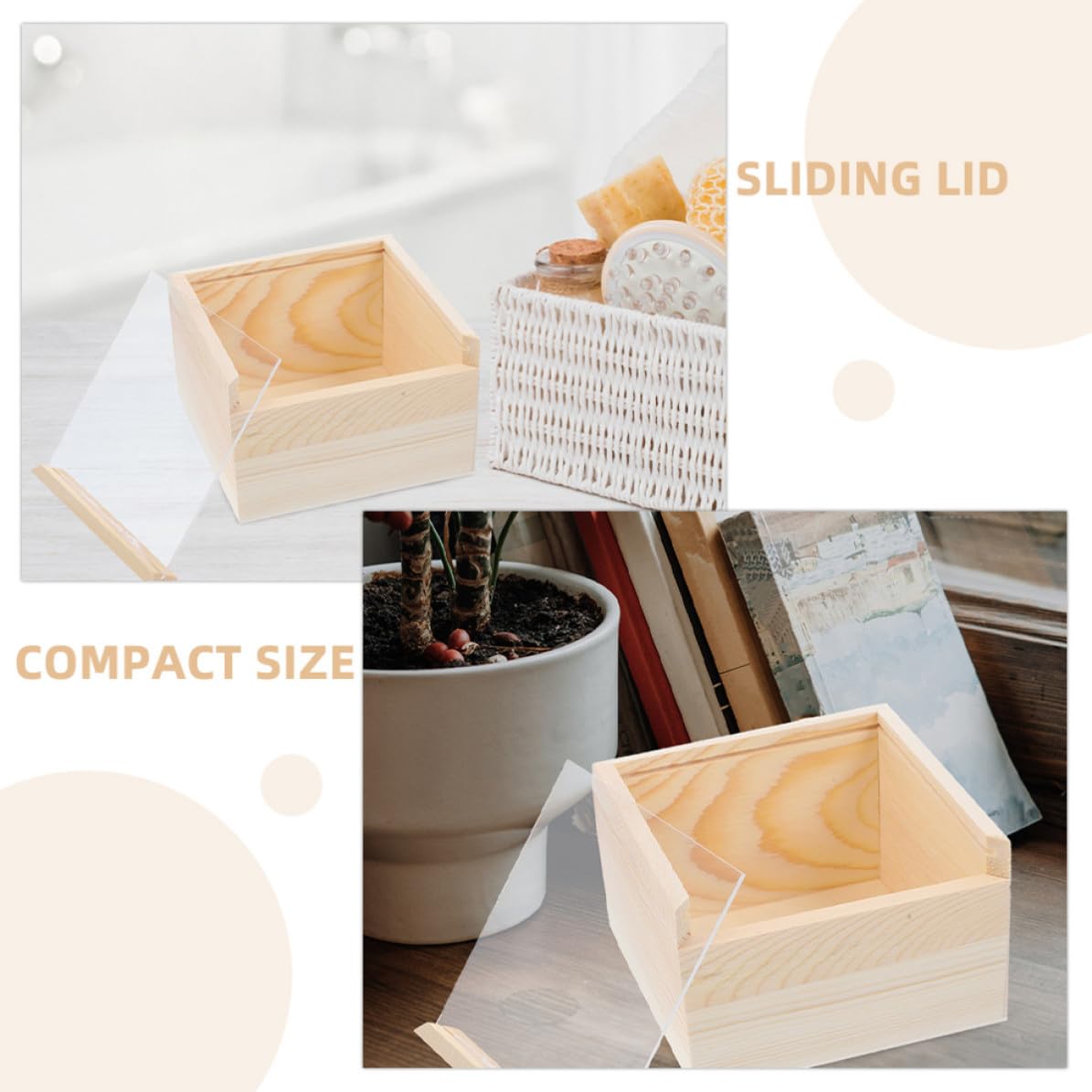 Balacoo Caja Organizadora de Madera y Acrílico Beige Diseño Transparente, Almacenamiento Multifuncional para Joyería y Papelería en Tocadores y Espacios Pequeños, Paquete de 2 Piezas