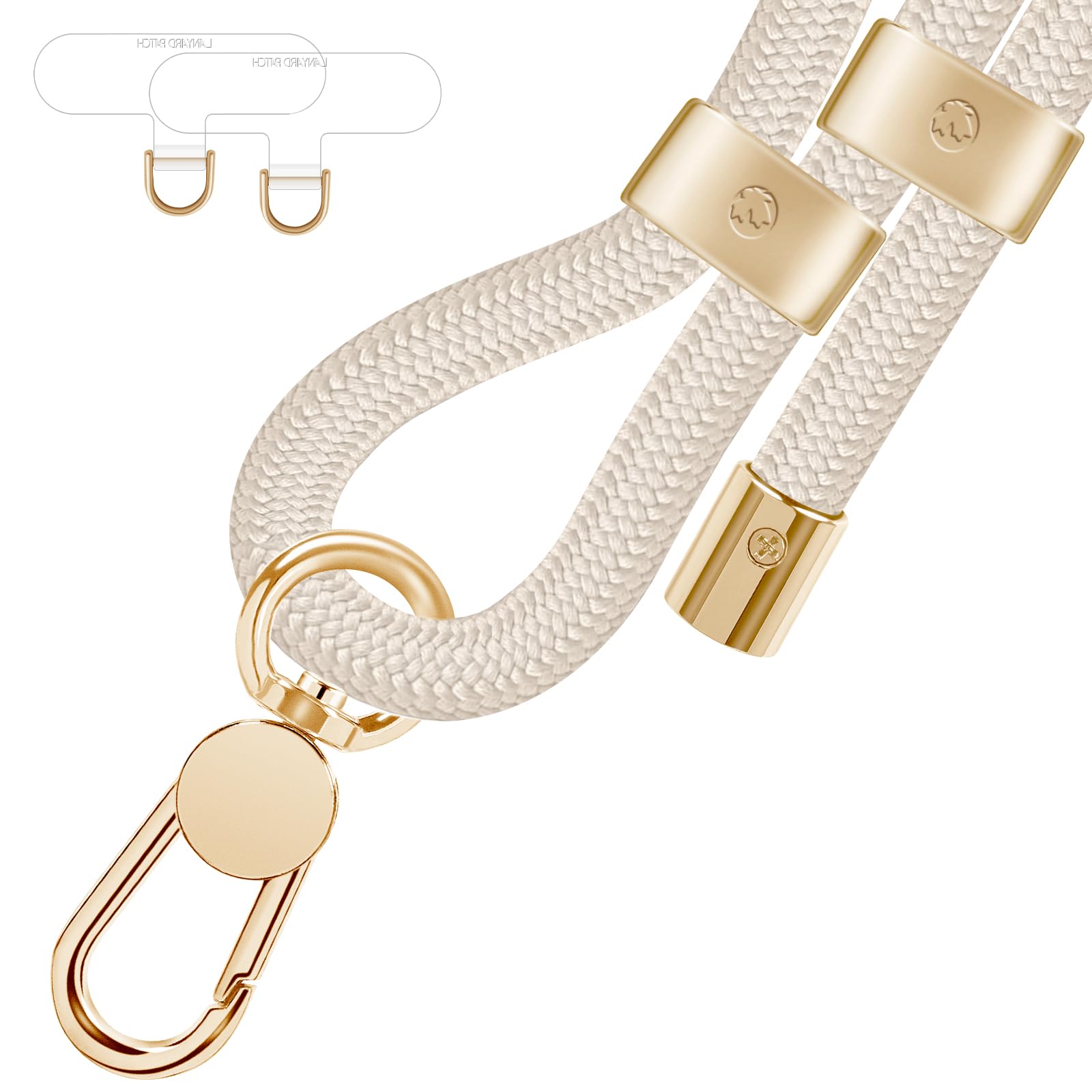 UKON Cell Phone Lanyard,Crossbody Lanyard and Wrist Strap Premium Metal Buckle Phone Charms with 2 X Strap Patch (Beige)
