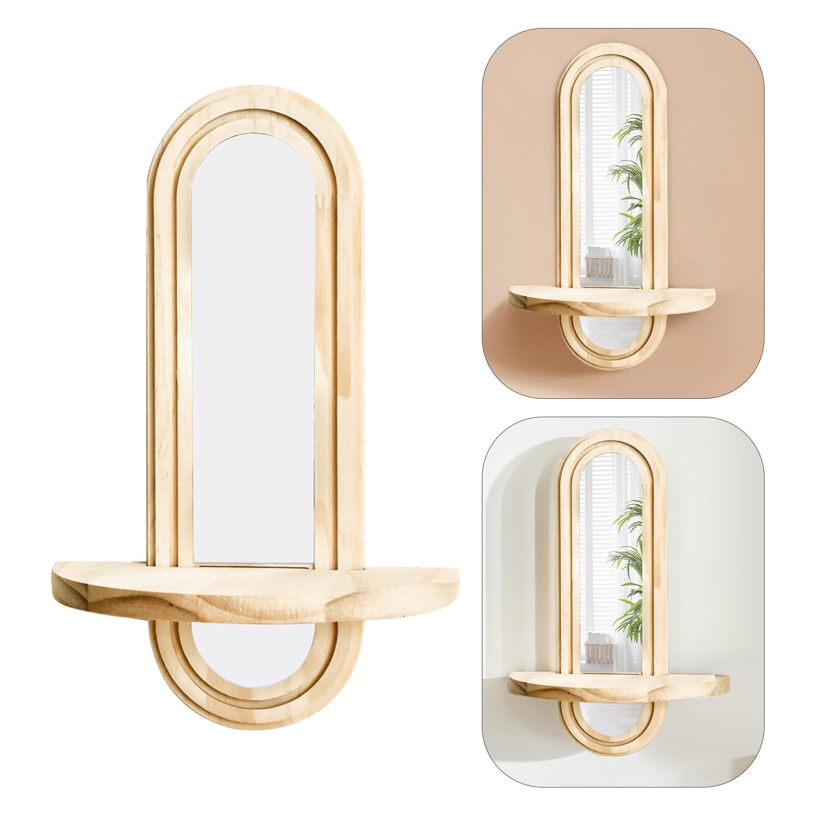 ORFOFE 2 Pièces Étagères Murales Bois avec Miroir Réfléchissant Support Plante Suspendu à Fente Robuste pour Chambre Salon Entrée Salle de Bain