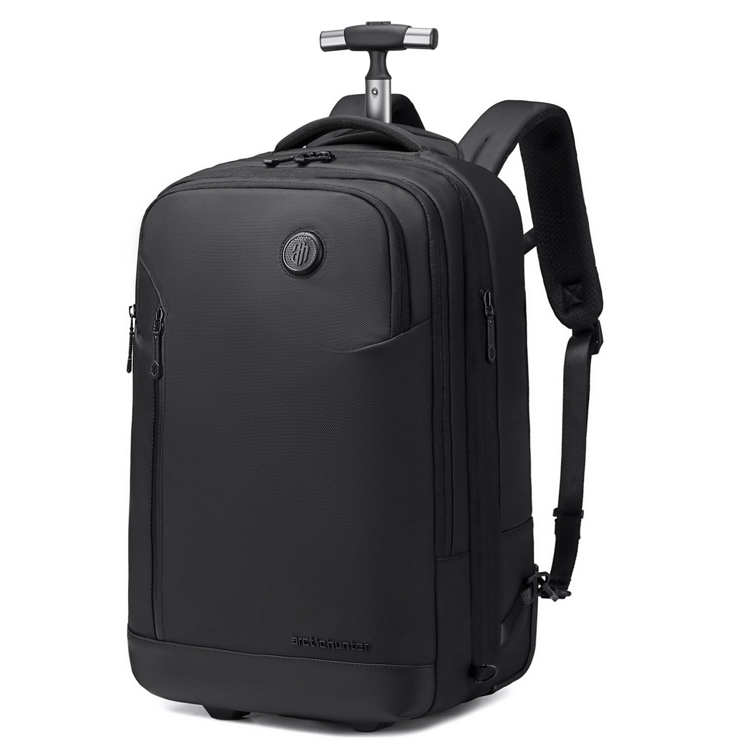 Arctic Hunter Trolley Backpack Expandable 52L Multiple Pockets Business Trolley Bag with 2 Wheels Aluminum Rolling Laptop Bag Stylish Suitcase for Business Travel Water Resistant,Black