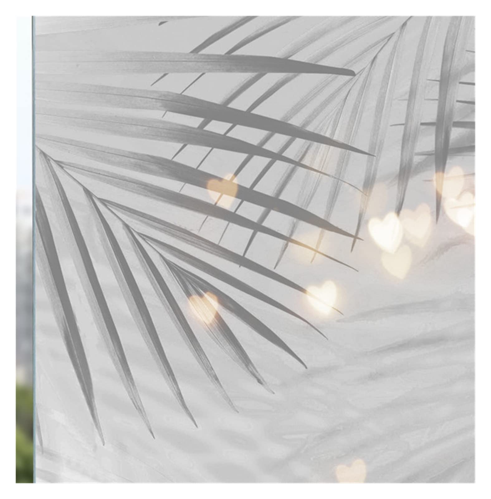 Window Film Flower plant pattern window frosted glass sticker opaque toilet anti-lighting bathroom film shading paper(Leaves in the sun,80x100cm)