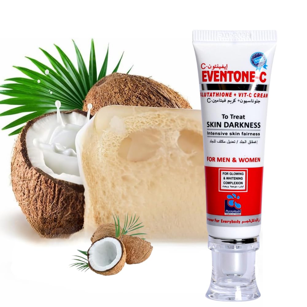Eventone-C Skin Whitening Cream & Handmade Coconut Milk Soap – Pack of 2 | Deep Cleansing & Skin Brightening Duo | Glutathione + Vitamin C | Natural Coconut Milk for Acne & Dark Spots