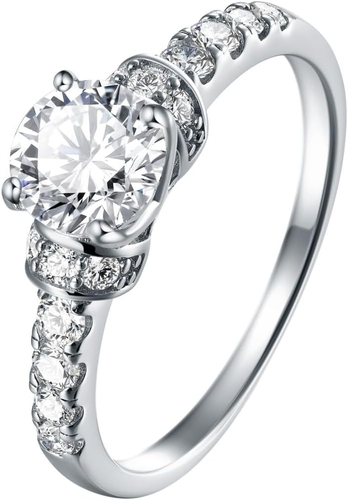 1Ct Round Moissanite Solitaire Engagement Ring, D Color VVS1 - VVS2 Clarity, 925 Sterling Silver, Moissanite Anniversary Rings for Women, Wedding Rings for Women - Hidden Gems Jewelry - Size 5-10