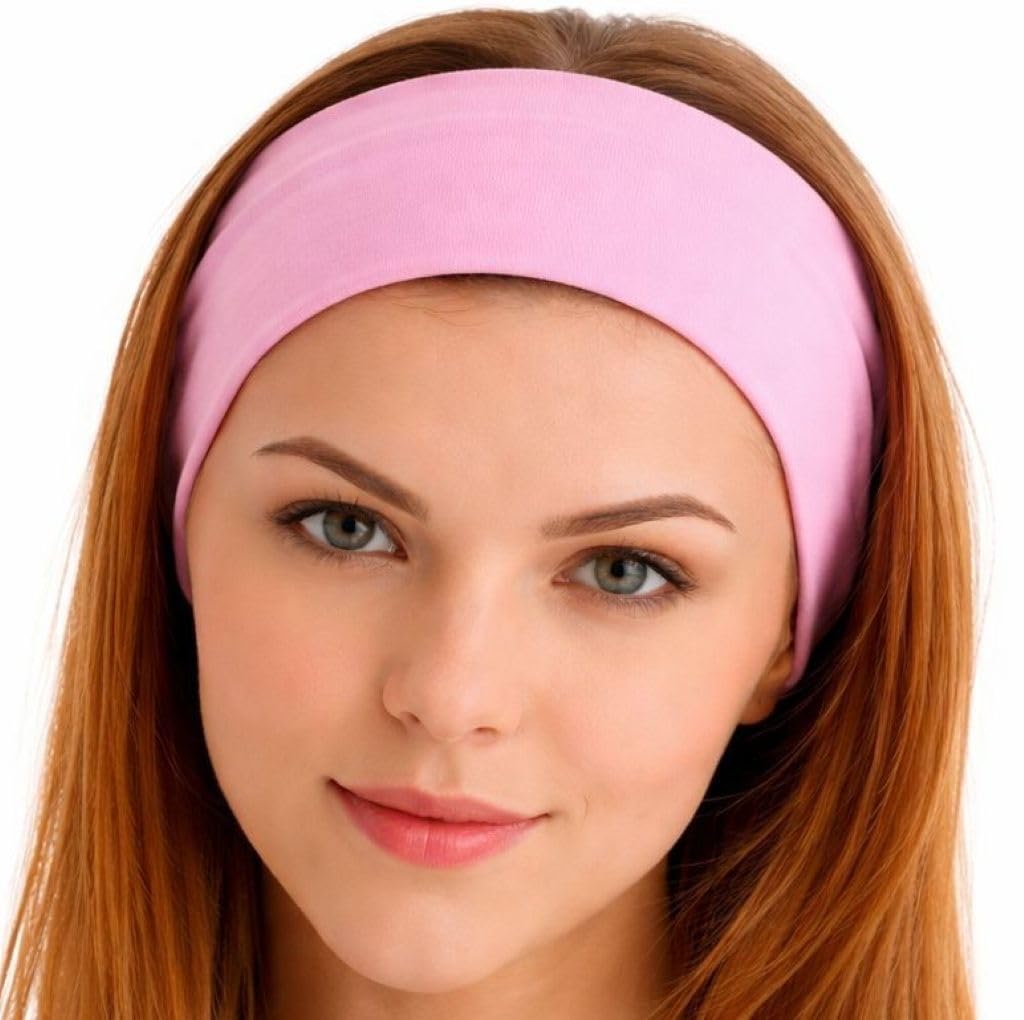 Headbands for Women Solid Color Non-Slip for Yoga, Fashion Sports Hair Bands for Women's Hair, Soft Cotton Fabric Stretchy Headbands for Women for Workout Fitness Running (Pink, 1 Size)