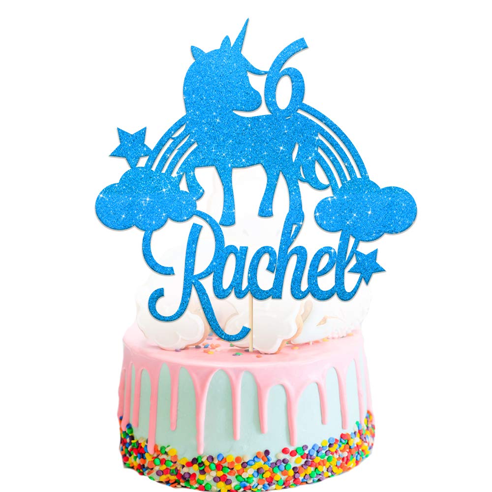 Personalised Unicorn Cake Topper Multicolor Cake Decoration with Unicorn Design Custom Any Name & Age Birthday Cake Topper 1st 3th 7th 13th 15th 18th 21st 30th (Blue)