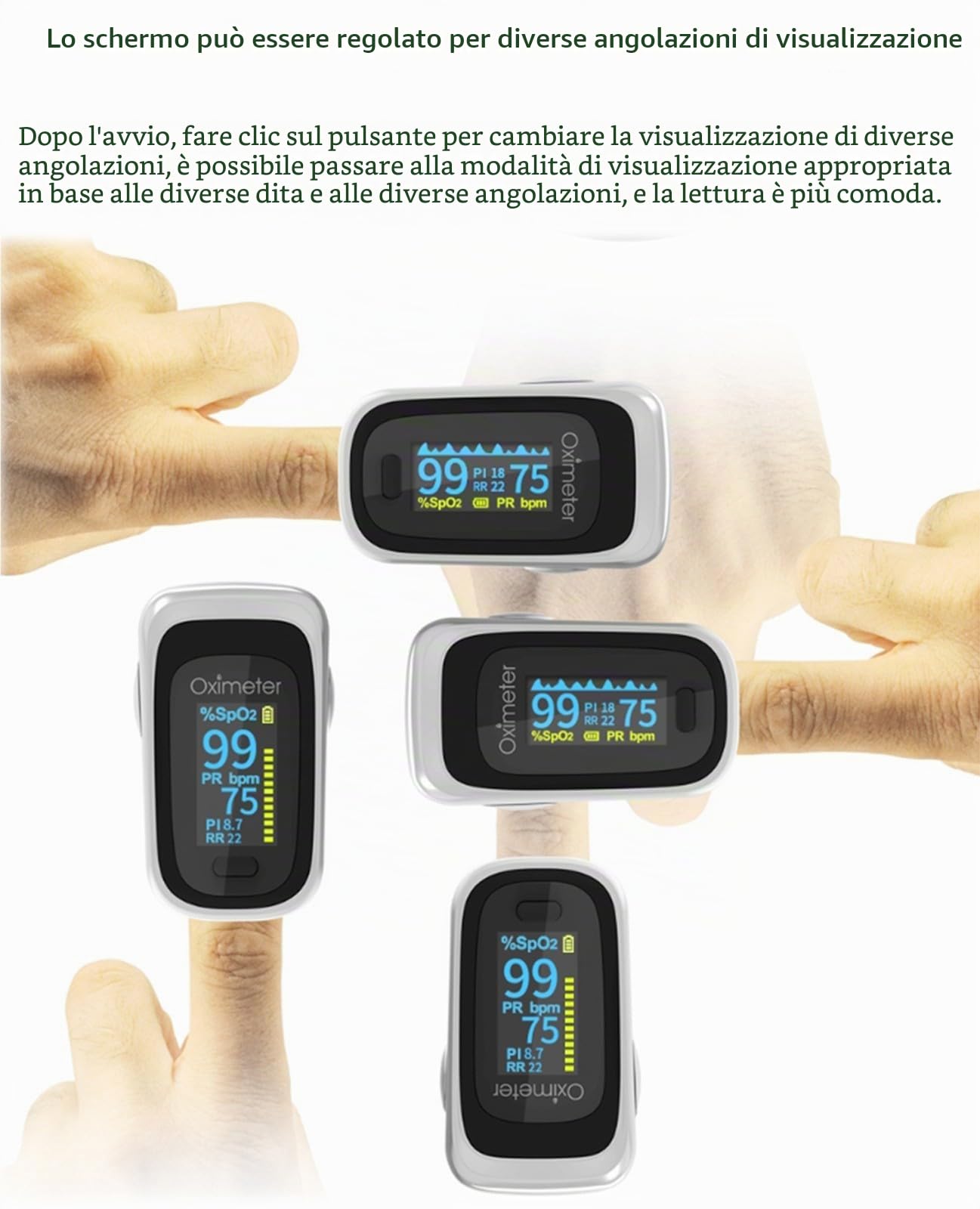 Saturimetro Da Dito Professionale, Display OLED 2 Colori Pulsossimetro Da Dito Con Monitor Livello Spo2 E Frequenza Del Polso Misuratore Ossigeno Da Dito Per Adulti E Bambini