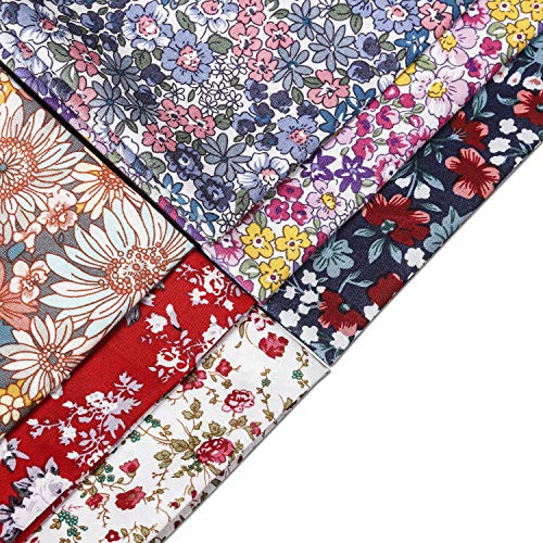 Meneng Floral Cotton Fabric Square Sheets, Fat Quarters Flowers Print Quilting Fabric Bundle for Craft Patchwork Sewing,6 Pcs 19'' x 19''