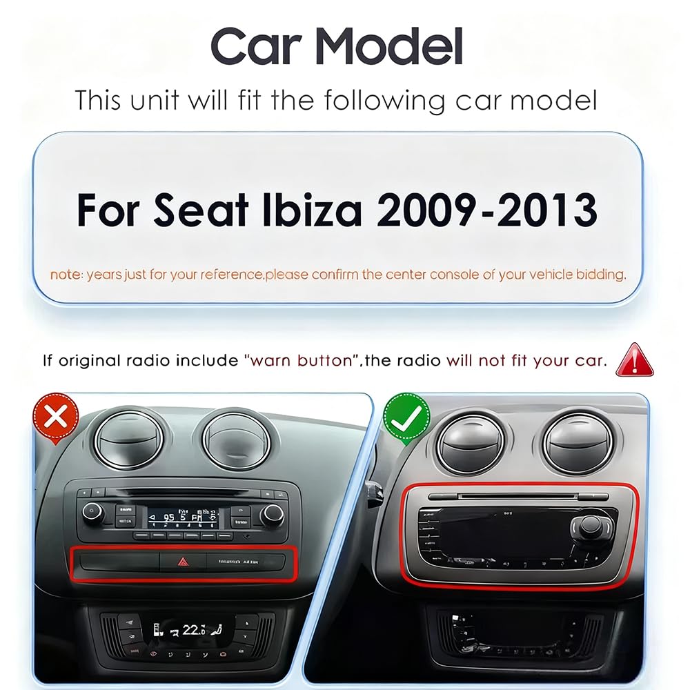 4 + 64 G Android 14 radio samochodowe 2 DIN do Seat Ibiza 2009-2013 Head Unit ekran Bluetooth, ekran dotykowy 7 cali z wyświetlaczem Carplay Android Radio Display GPS, nawigacja kamera cofania FM/RDS
