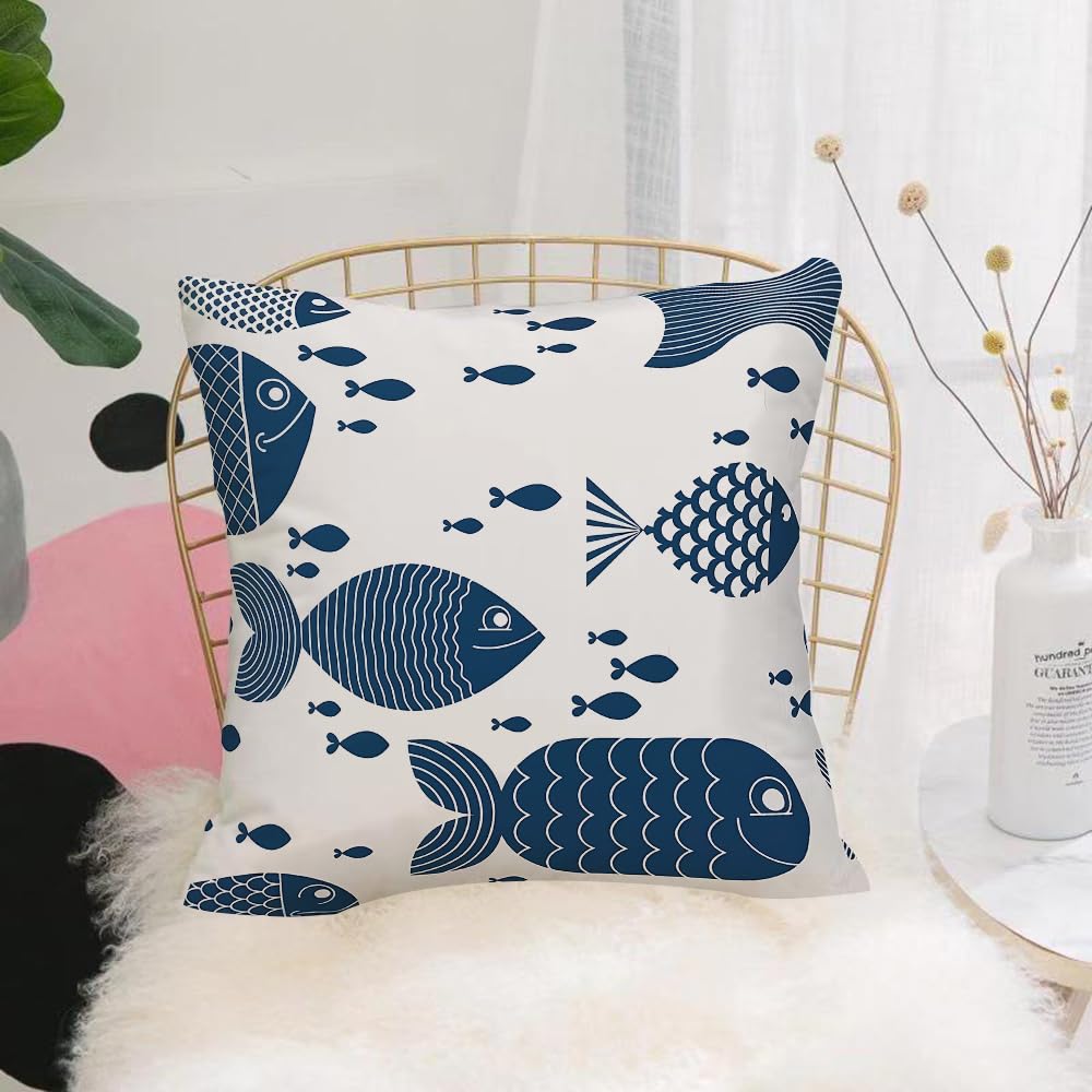 HYOSXW Cushion Cover,Throw Pillow Case Home Decorative for Living Room Bedroom Sofa Chair 16X16 Inch,Funny cartoon fishes vector seamless background cute childish pattern for child,Pillowcase 40X40cm