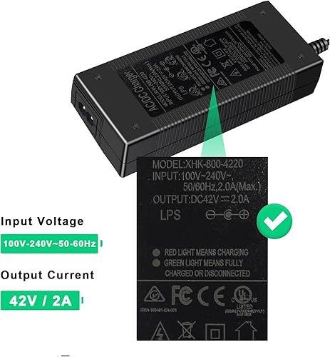 Miniatura 6 de Cargador universal de repuesto para scooter de 42 V 2 A con certificación UL para batería de litio de 36 V (42 V 2 A, 4 enchufes para litio de 36 V)