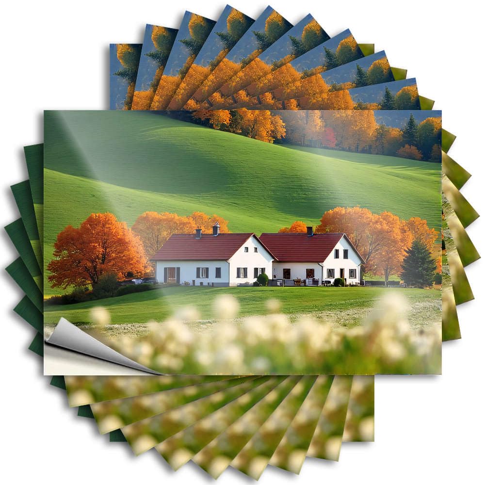 Fzfn Colour Beer Decals Case | A Picturesque Farmhouse Nestled In Vibrant Autumn Foliage Tall Spring Sticker Pack(6X9cm)