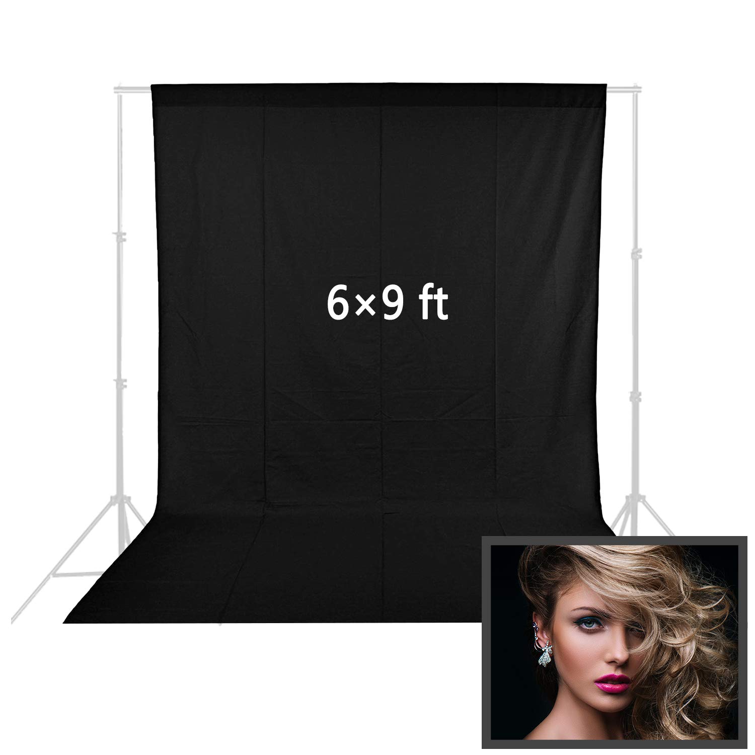 Folong Black 6x9 ft Photo Background. Black Fabric Backdrop for Photography, Video, Meetings & Parties. Polyester Material, Foldable, Reusable