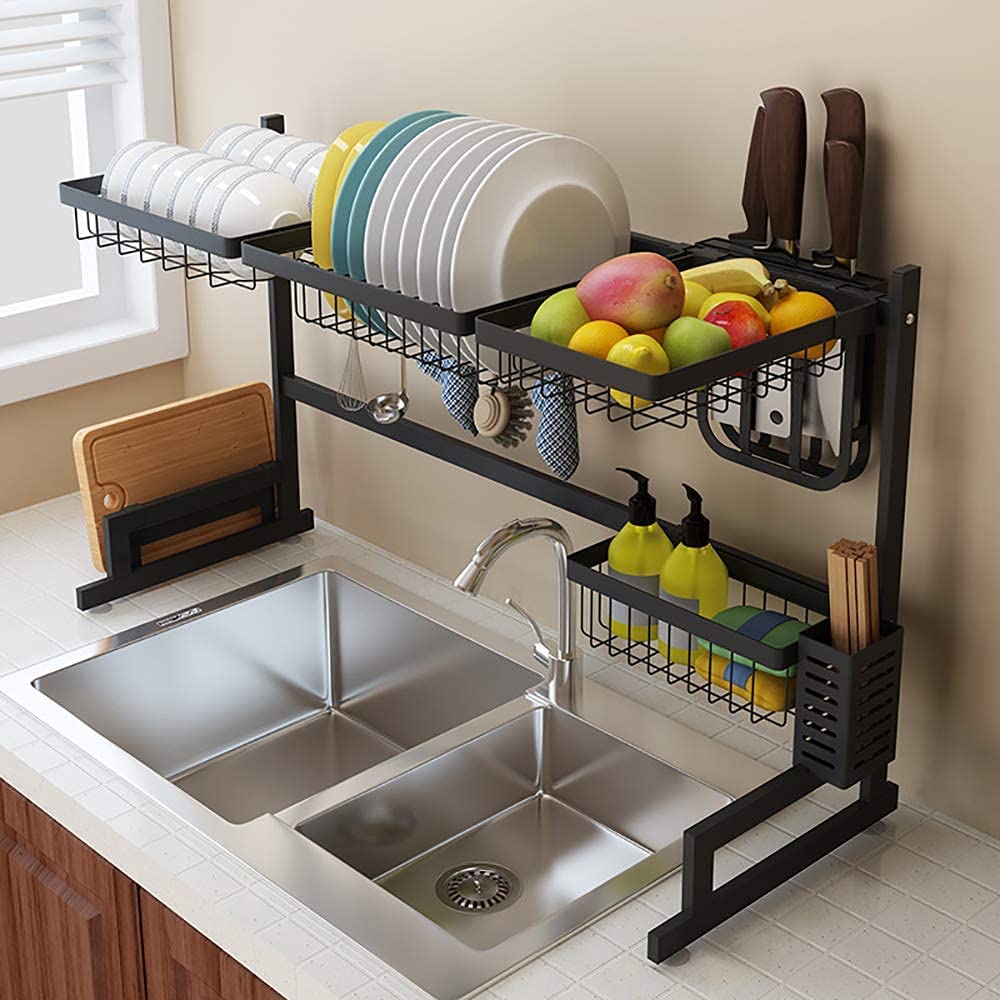 Support de Cuisine en Acier Inoxydable Noir, égouttoir à Vaisselle, Couteau, Baguettes, Support de Rangement pour ustensiles de Cuisine, Support d'évier de Cuisine (33,4 x 12,6 Pouces)