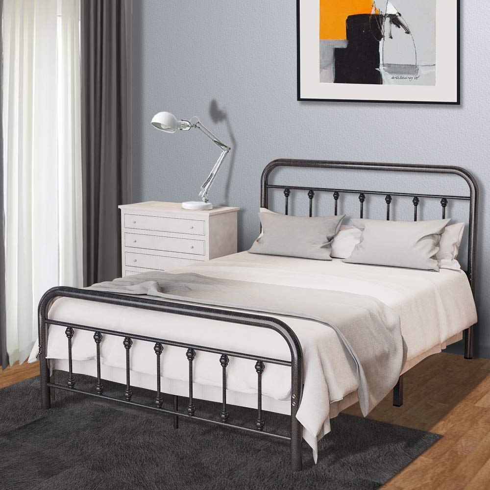 Metal Bed Frame Twin Size with Vintage Headboard and Footboard, Noillats Solid Sturdy Steel Slat Support Mattress Foundation, No Box Spring Needed and Easy Assembly