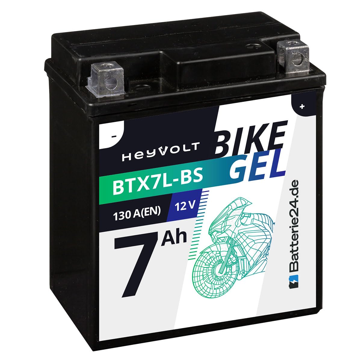 HeyVolt GEL Motorradbatterie 12V 7Ah 50614 BTX7L-BS YTX7L-BS CTX7L-BS FTX7L-BS HTX7L-BS DTX7L-BS
