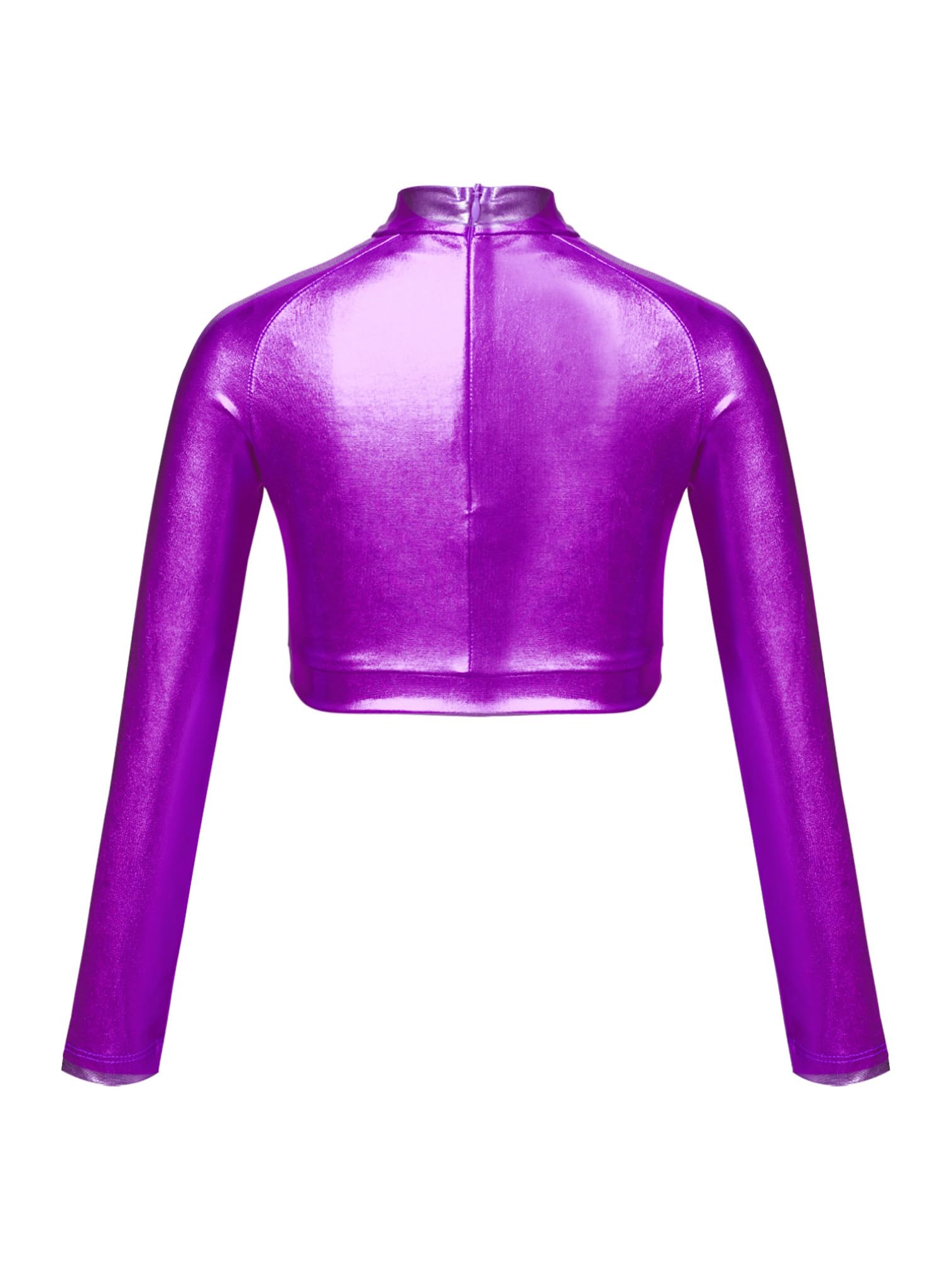easyforever Kids Girls Sequins Mock Neck Long Sleeve Ballet Jazz Modern Hip Hop Dance Crop Top Sports Shirt Dancewear Purple 12 Years