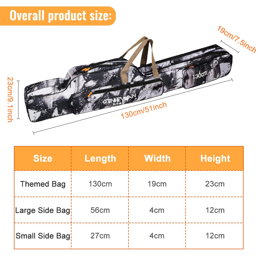 130cm Angeln Tasche mit 2 Fächern, Klapp Angelrute Rollen Tasche Angelrute Angelgerät Fall Aufbewahrungstasche Reise Umhängetasche - Tragegriffe und Schulter-Gurt (Grau, 130cm)