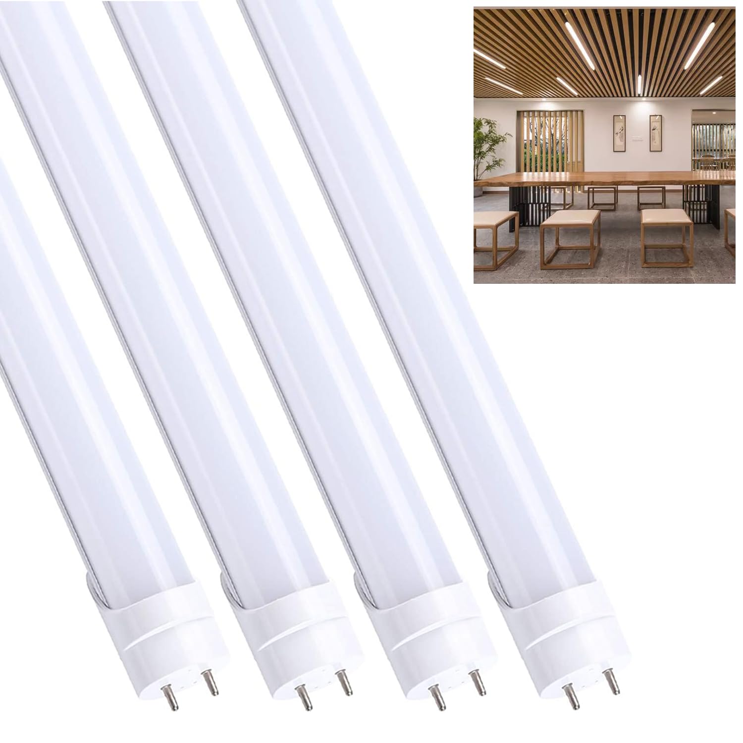 H&B Luxuries 4FT LED T8 Ballast Bypass Type B Light Tube, 18W, UL-Listed for Single-Ended & Dual-Ended Connection, 2300lm, T8 T10 T12, UL & DLC - 6500K (4pcs)
