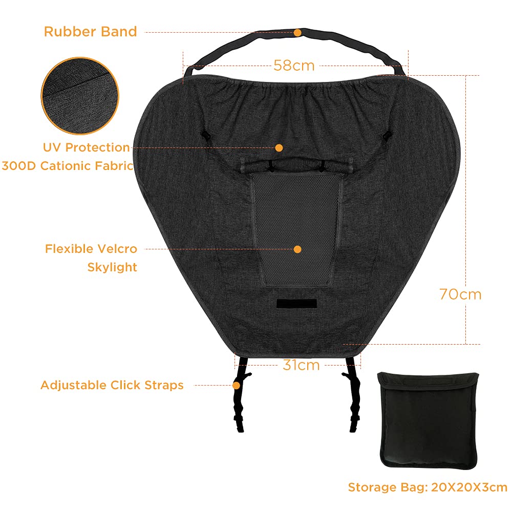 WD&CD Pram Sunshade Sun Cover with Viewing Window for Strollers Pushchairs UV Protection Water Resistant Easy to Install (Black) — view 5