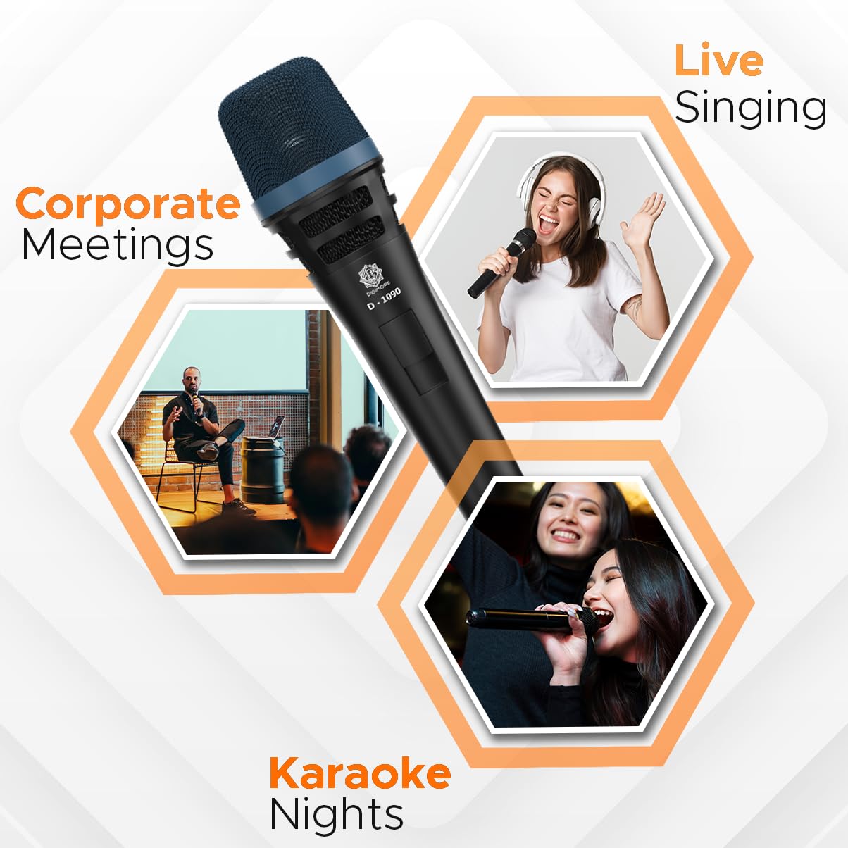 DIGIMORE Micrófono con cable para cantar, micrófono XLR de 3 pines, micrófono dinámico con soporte para micrófono, patrón polar cardioide para karaoke, habla, escenario, boda, longitud del cable de 20