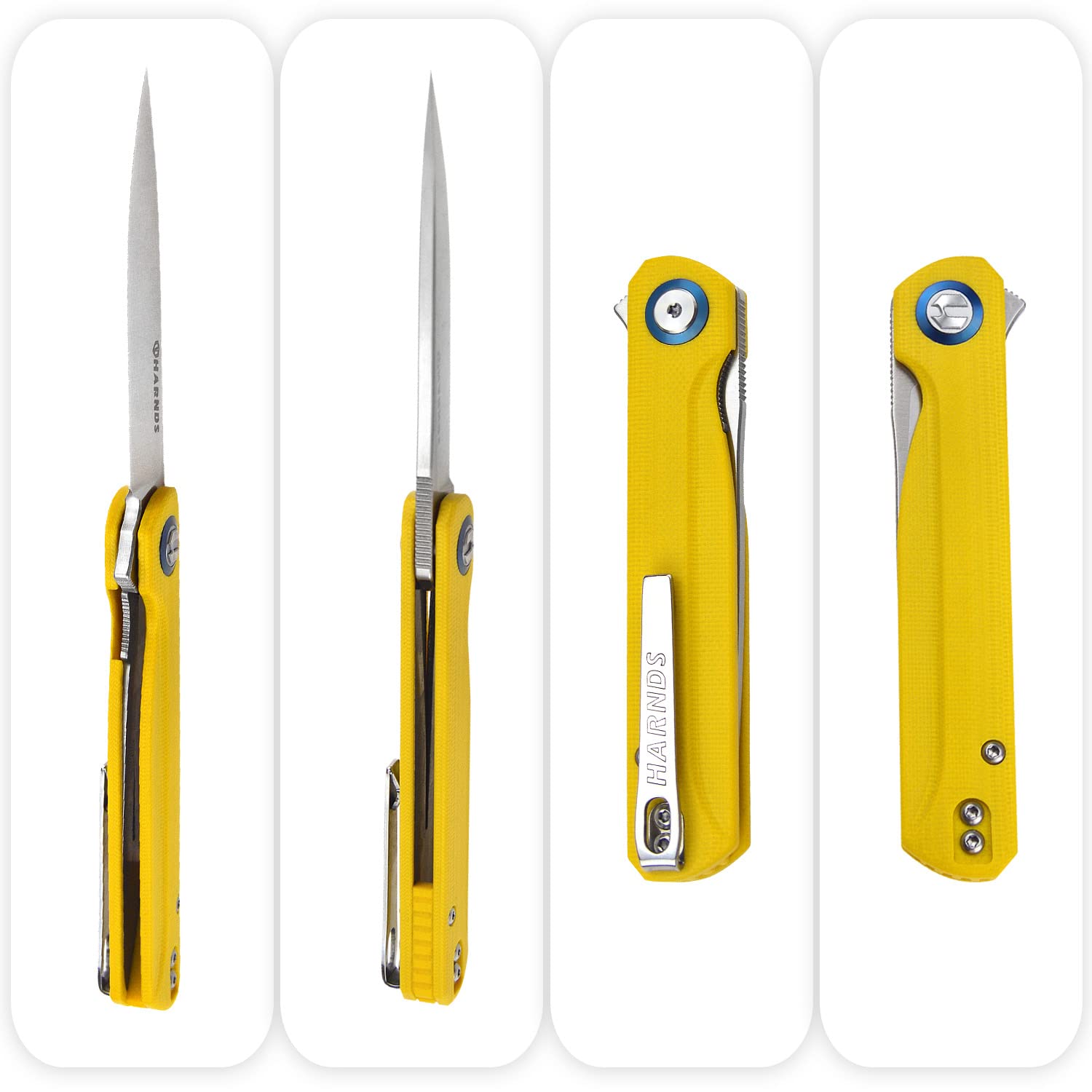 HARNDS Wind Coltello Pieghevole Tascabile Lama in Acciaio Sandvik con Manico G10, Coltello Serramanico Integrato Cuscinetto a Sfere per Caccia, Campeggio, Sopravvivenza(Giallo)