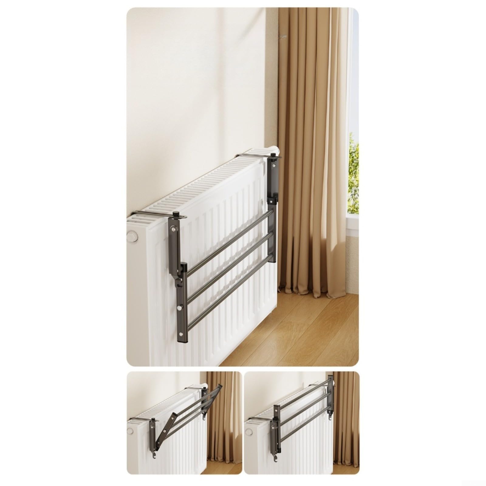 Stendibiancheria per termosifoni da bar, multi-barra, per radiatori, davanzali e ringhiere, stendibiancheria pieghevole per uso interno (50-95 cm, grigio)