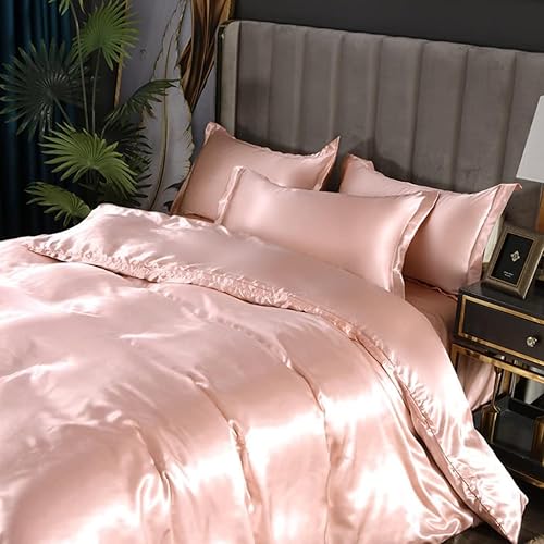 Vista 103 de Feelyou Juego de ropa de cama de satén similar a la seda, tamaño Queen, juego de funda de edredón sedosa rosa de lujo, funda de edredón suave, Multi
