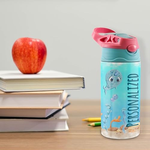 Miniatura 10 de Rainbow Mermaid Scales  Botella de agua para niños de 12 onzas con popote de silicona desplegable  Personalizar con nombre  Aislamiento de acero
