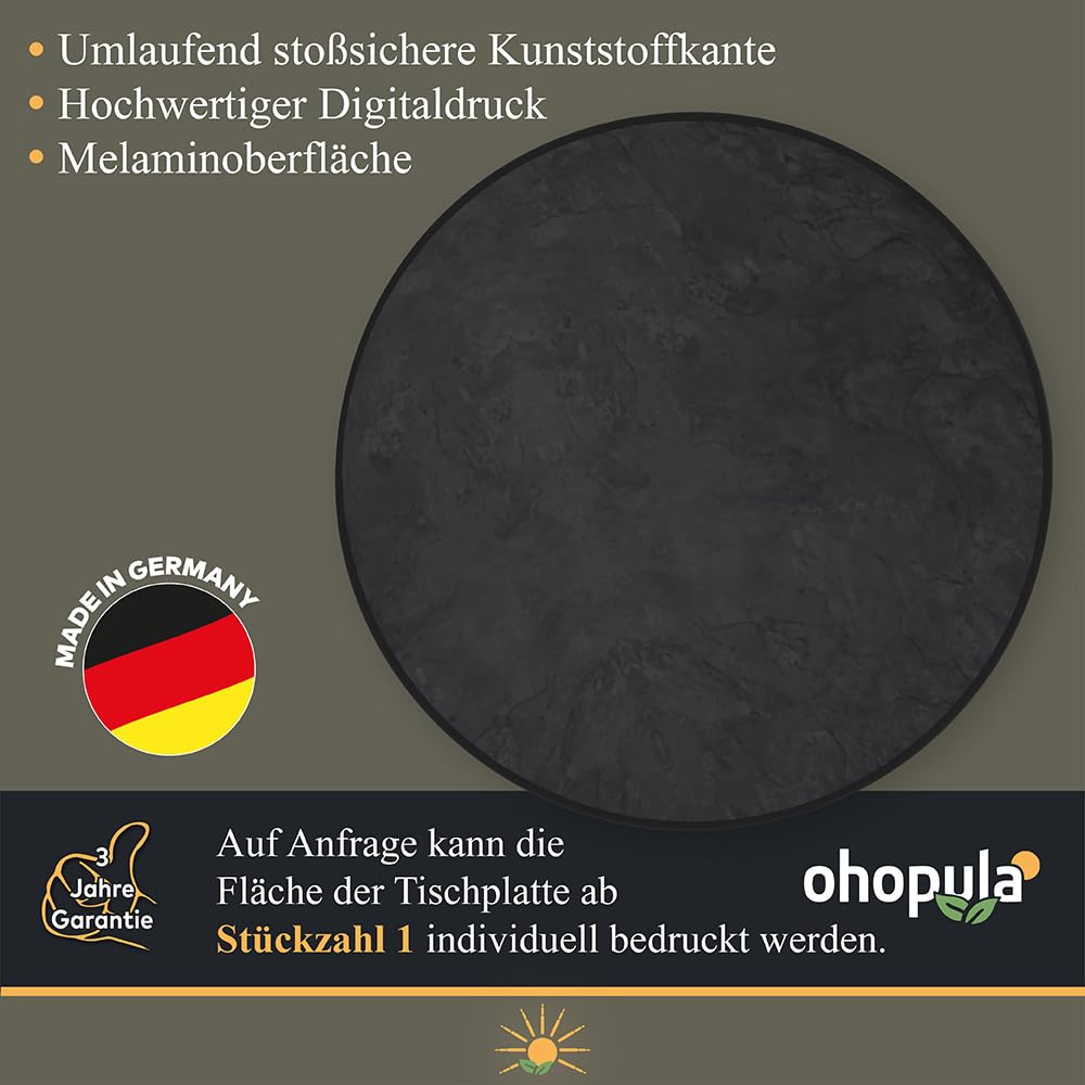 Pizzara | Premium-Tischplatte, rund, Ø85cm, wetterfest, stoß- und Kratzfest, Tischplatte für Bistro- und Stehtische | für Innen- und Außen
