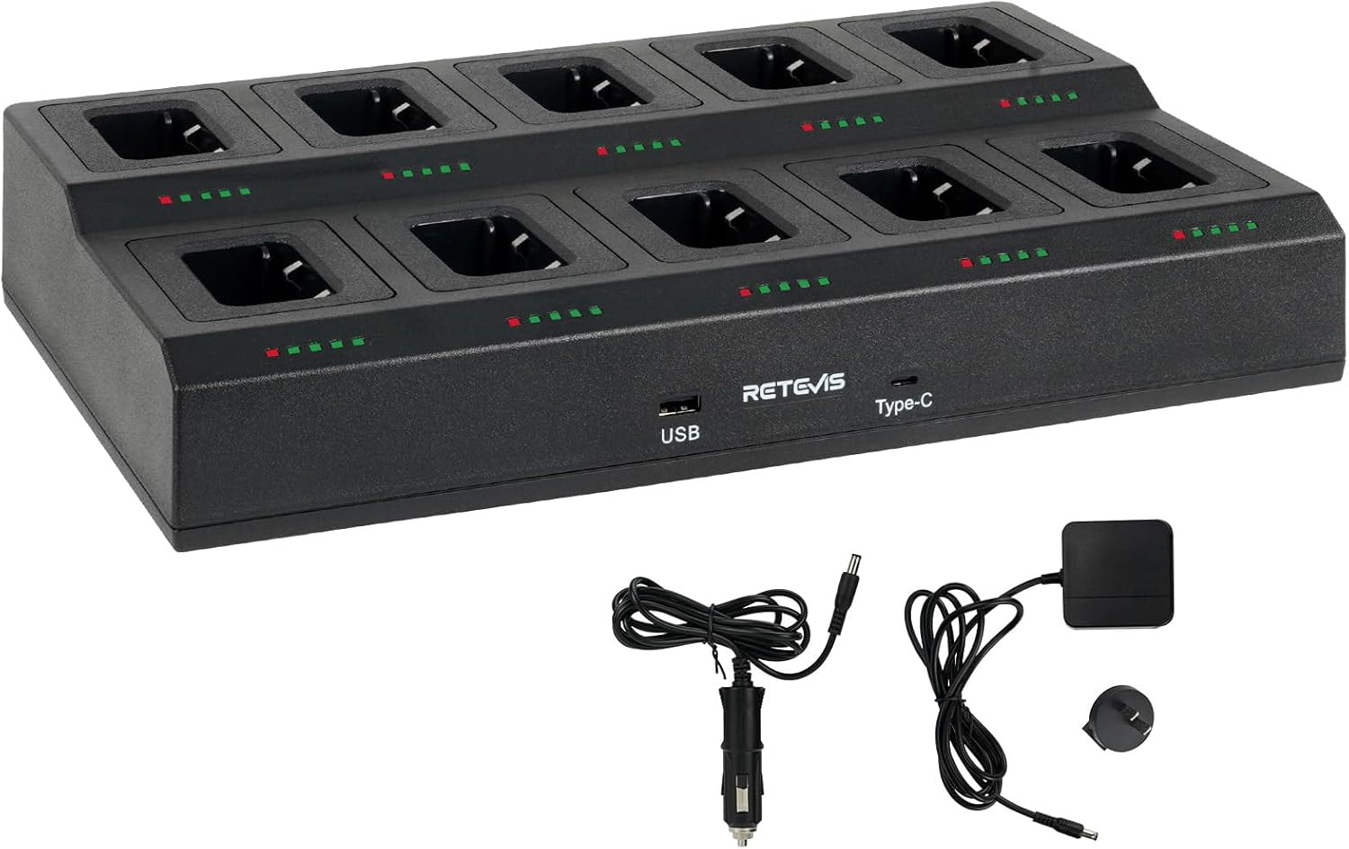 Retevis RT68 10-Way Charger, Multi Unit Rapid Charger, for Retevis RT68 RT68H NR10 Walkie Talkie and Battery, 5 LED Indicators, Individually Replaceable Base, AC/DC Adapter,Multiple Protection(1 Pack)