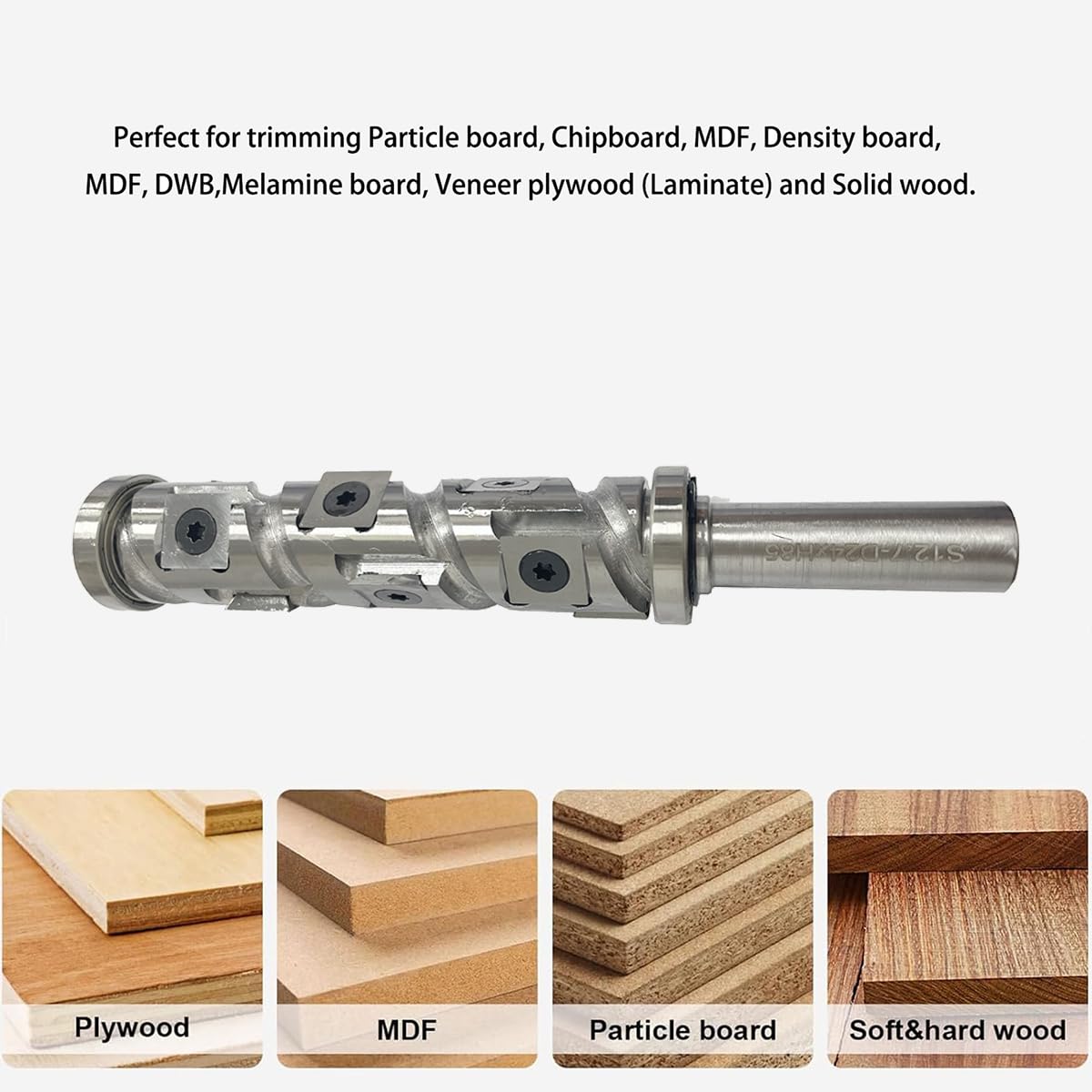 Heavy Duty 1/2" Shank Flush Trim Router Bit with Top & Bottom Double Bearings,10PCS Replaceable Carbide Inserts,85mm Cutting Length,24MM Cutting Diameter for Woodworking Trimming