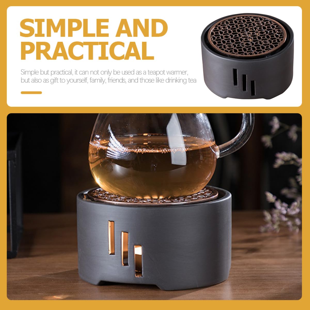 Cabilock Japanese Style Hollow Teapot Warmer Base Tea Heater for Home Non Slip Design for Warming Tea Milk Present for Tea Lovers