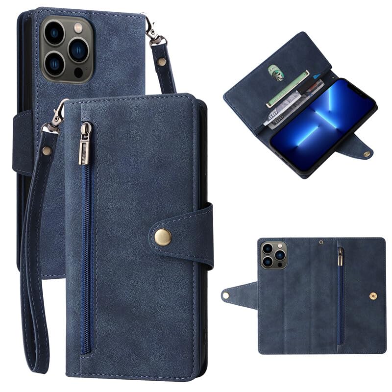 Étui iPhone 12 Mini bleu anti rayure avec clapet magnétique robuste