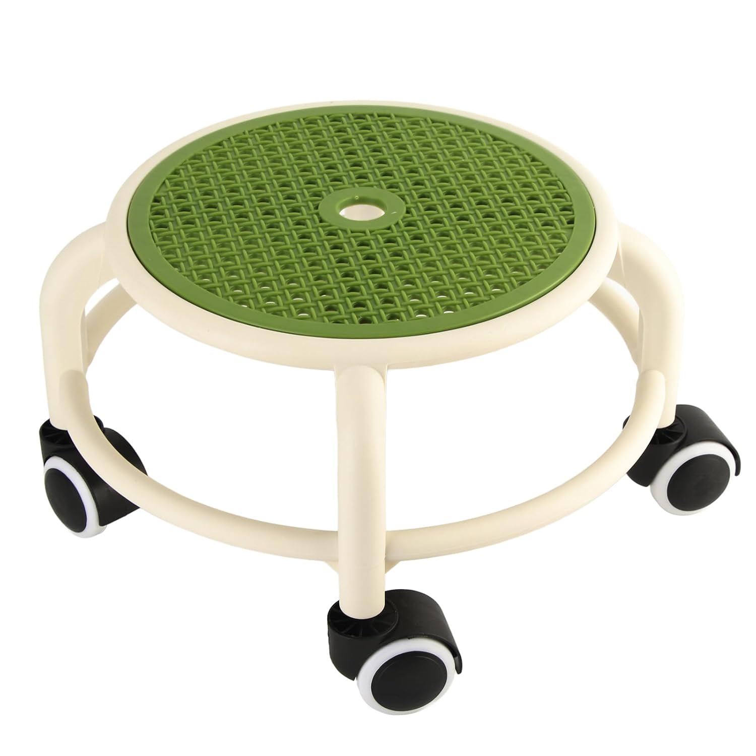Plastic Rolling Low Stool with Wheels, 360° Swivel Roller Seat Caster with Breathable Portable Round Stool Movable Mini Shop for Garage Workshop Home Gardening Car (Green)