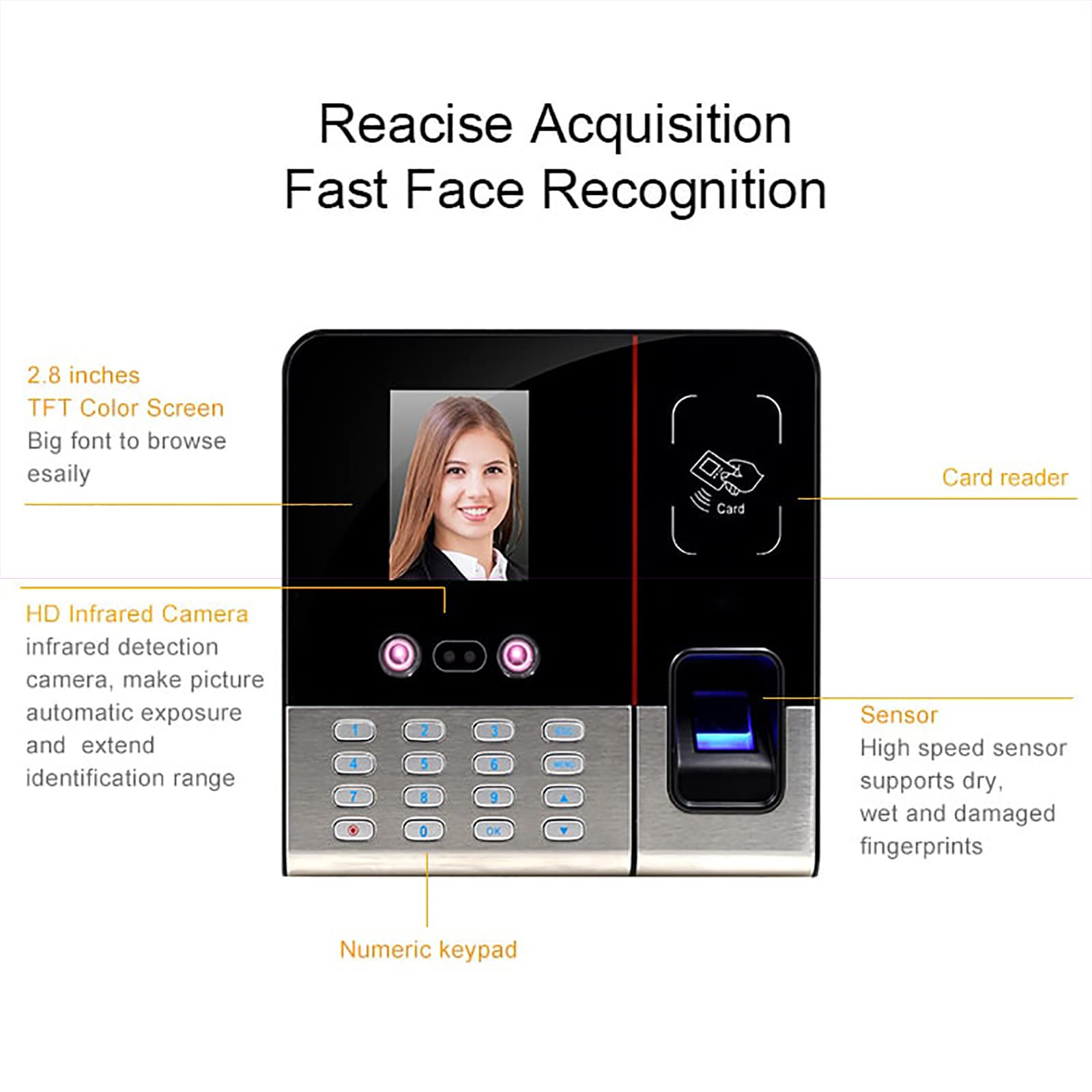 Máquina De Asistencia, Marcación De Negocios Para Empleados, Marcación Máquina De Reconocimiento Facial Marcación De Gestión De Empleados Cara Marcación De Código De Escaneo De Huellas Dactilares