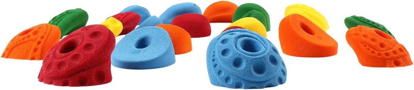 Atomik Rock Climbing Holds Set of 22 Bolt-on Kids Tennis-Shoe Friendly in Assorted Bright Tones