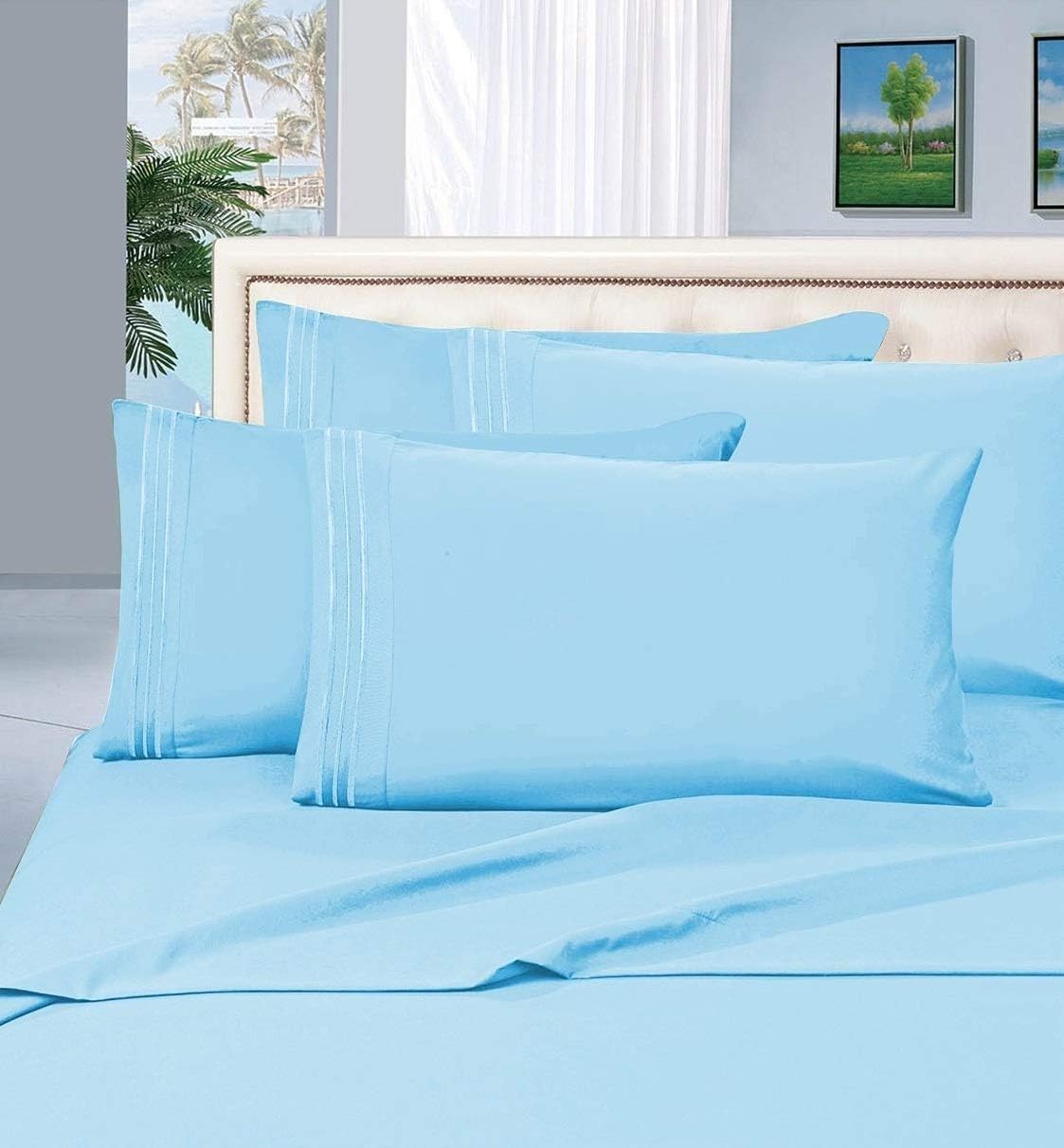 Elegant Comfort 4-Piece 1500 Premier Hotel Quality Ultra Soft Wrinkle, Fade, Stain Resistant Bed Sheet Sets with Deep Pockets, California King, Aqua