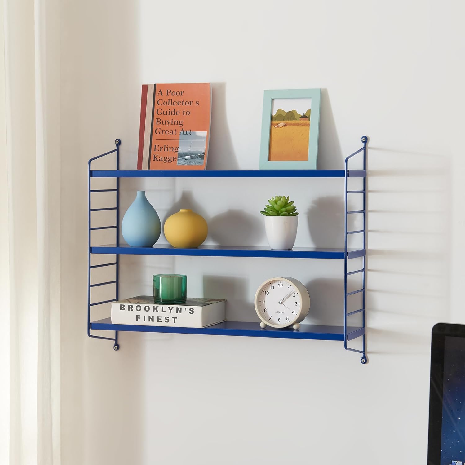 [en.casa] Modulares Wandregal Strängnäs Metallregal Blau Hängeregal mit 3 Regalböden Badregal Küchenwandregal Wandablage Wohnzimmer