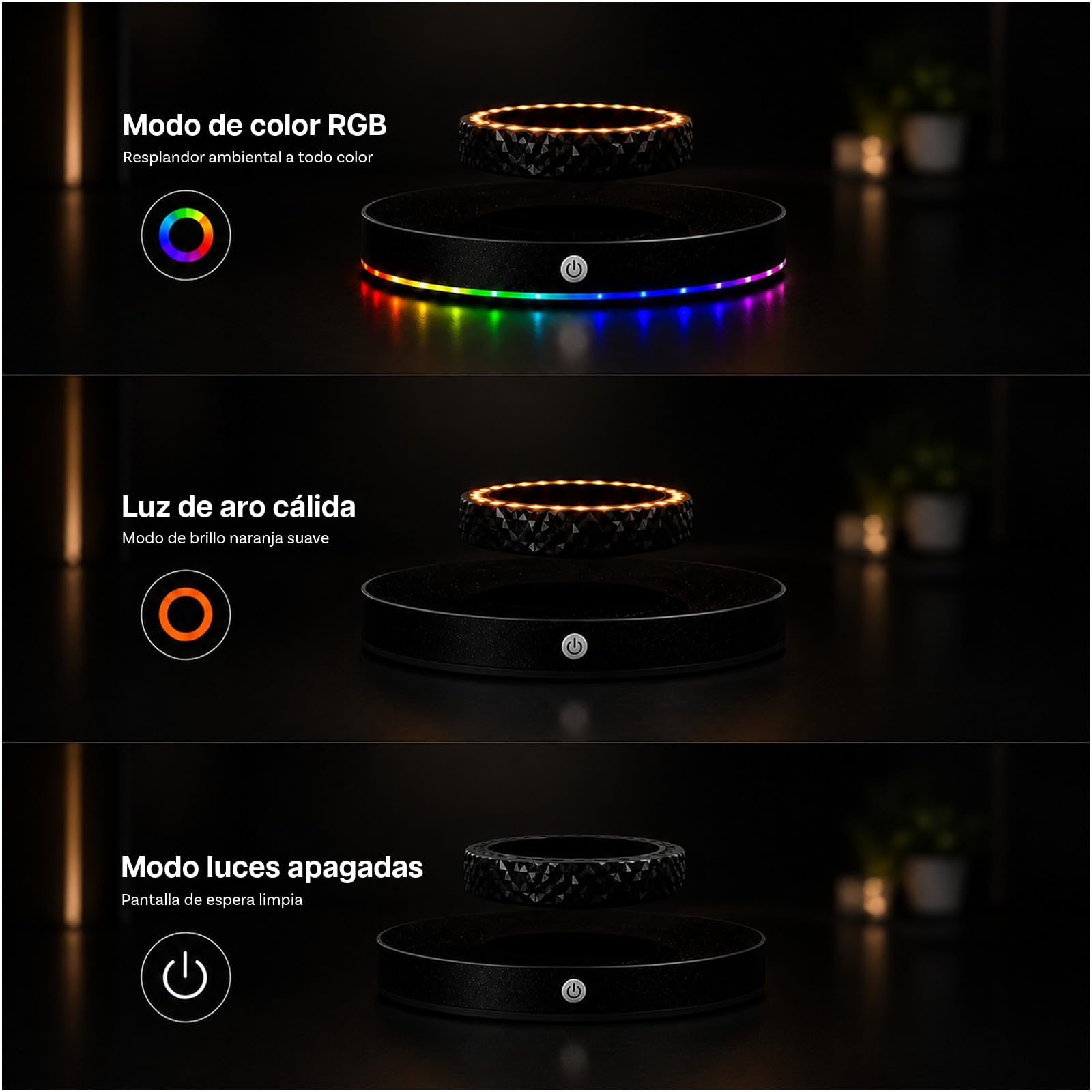 MMOBIEL Soporte de Exhibición con Levitación Magnética Flotante Giratoria 360° – Porta Tarjetas, Base LED y Adaptador – Tarjetas Coleccionables, Deportivas y Edición Limitada