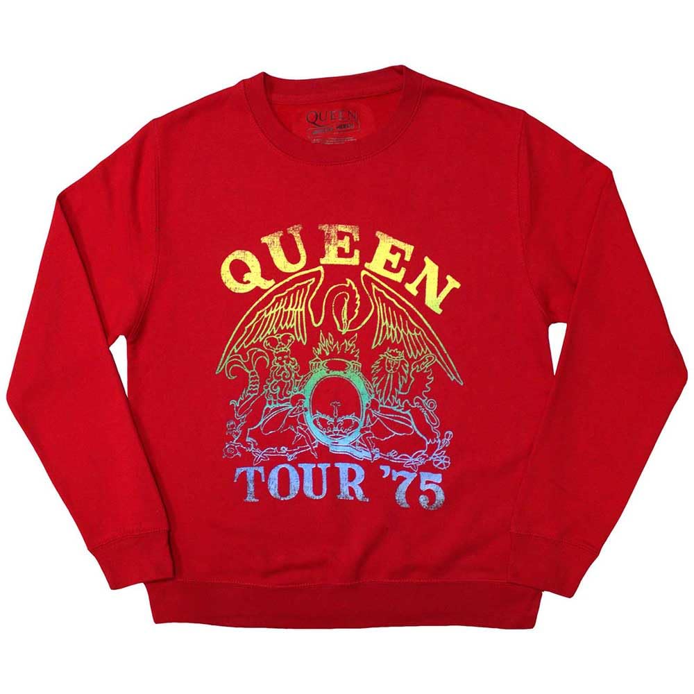 Rock Off officially licensed products Queen Tour 75 Crest Band Logo Sweatshirt S Red