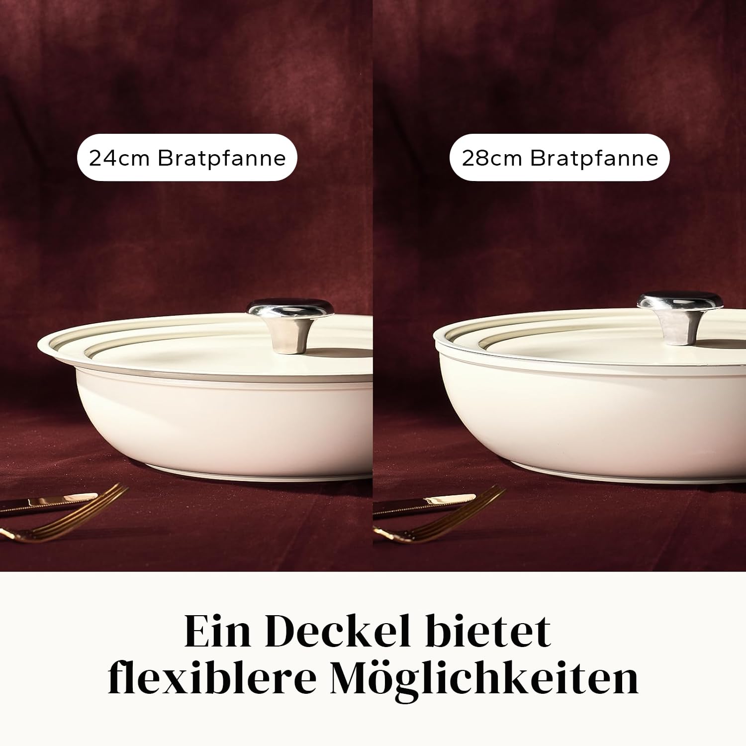 Redchef Set di padelle in ceramica in alluminio, padelle rivestite in ceramica antiaderente a induzione 20/24/28 cm per tutte le varietà di fornelli, senza PTFE senza PFAS, senza PFOA, forno (beige)